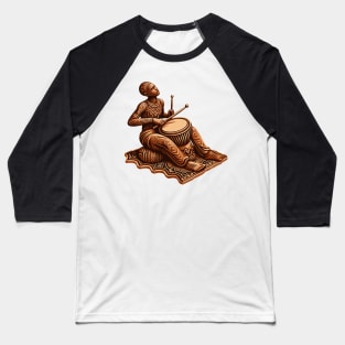 Afrocentric Man Wooden Carving Drums Baseball T-Shirt